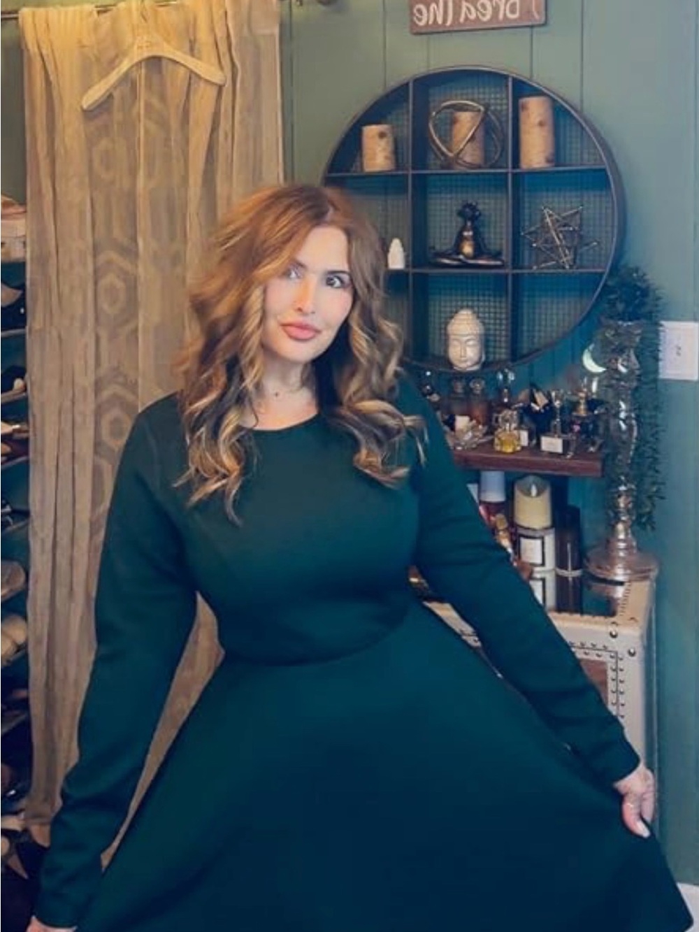 NWT PRETTYGARDEN Green A-Line Dress | Medium | Long Sleeve | Fall Clothing